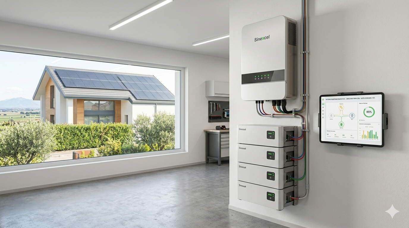Casa indipendente grazie a impianto fotovoltaico con accumulo 9 kWp 20 kWh – abitazione moderna con pannelli solari e batteria