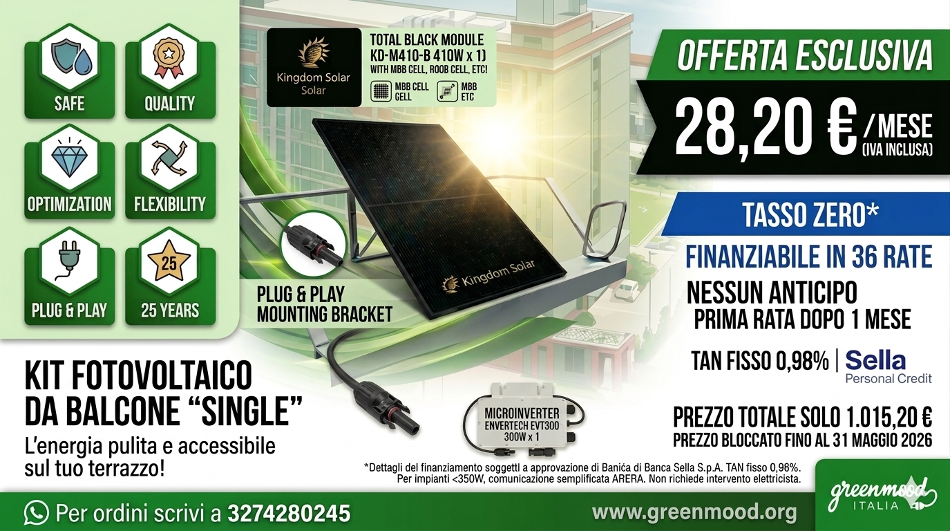 Kit fotovoltaico da balcone 410W installato su ringhiera