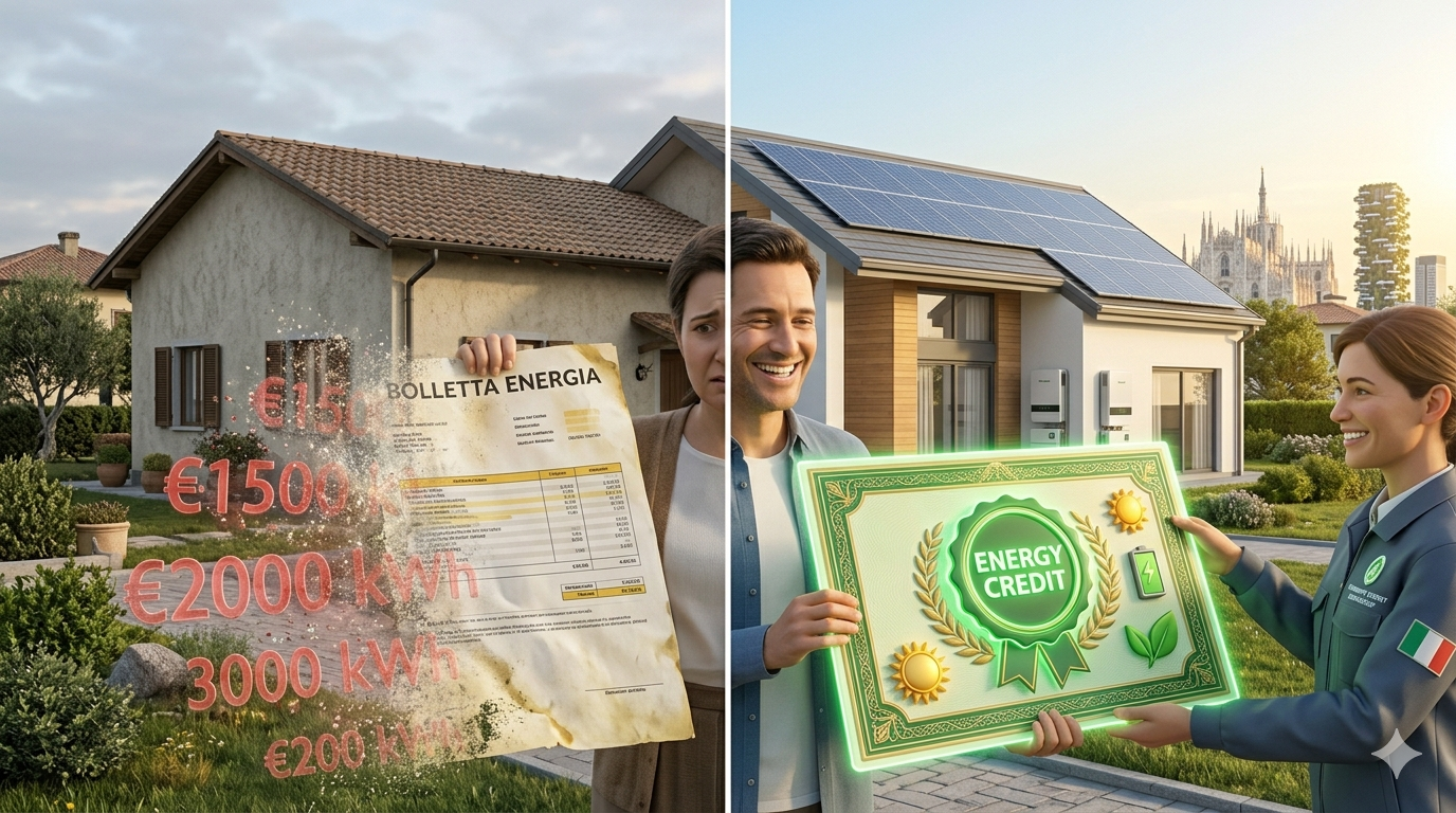 Famiglia felice con impianto fotovoltaico con accumulo 9 kWp 20 kWh