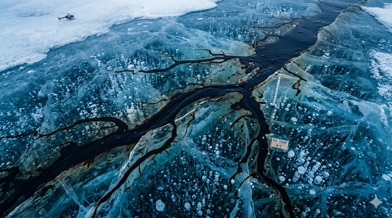 Sversamento petrolio mare intrappolato sotto il ghiaccio artico