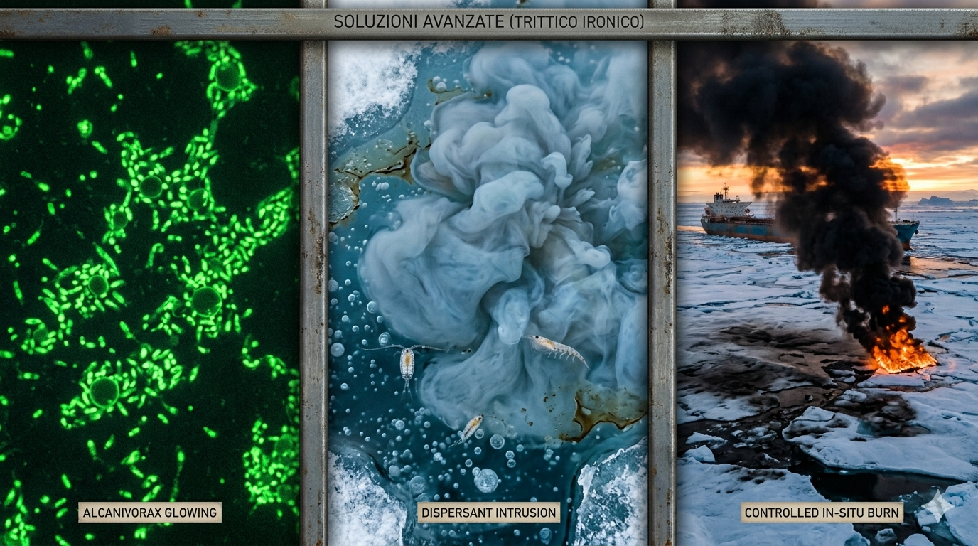 Tecnici analizzano chiazza di petrolio con strumenti avanzati