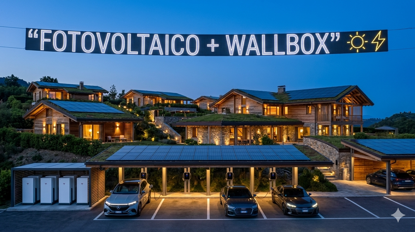 Impianto fotovoltaico abbinato a wallbox per la ricarica dell'auto elettrica con energia autoprodotta