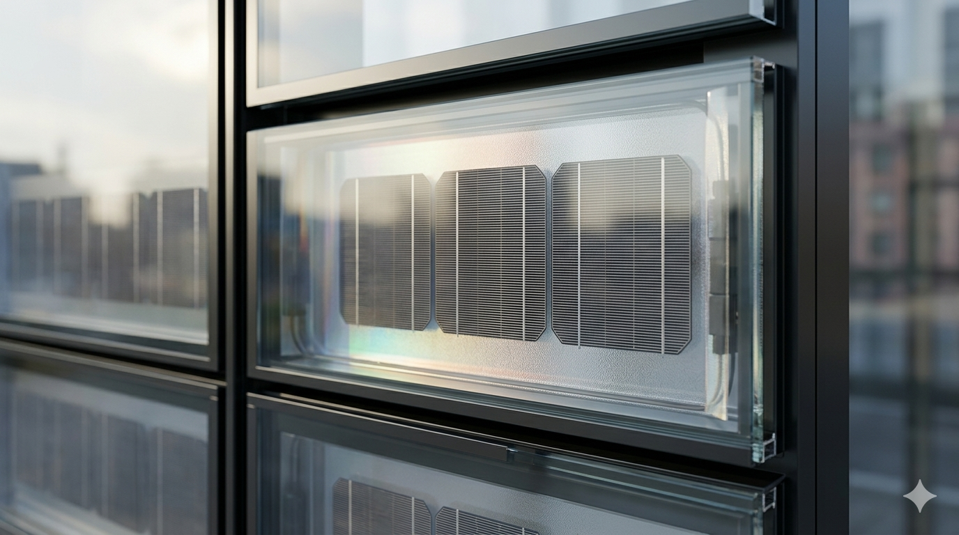 Facciata BIPV vetro fotovoltaico integrato su edificio moderno