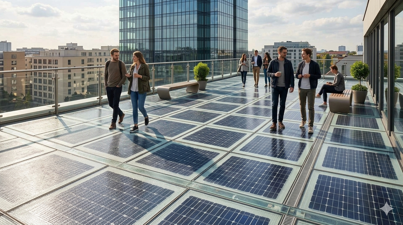 Dettaglio modulo facciata fotovoltaica con celle integrate