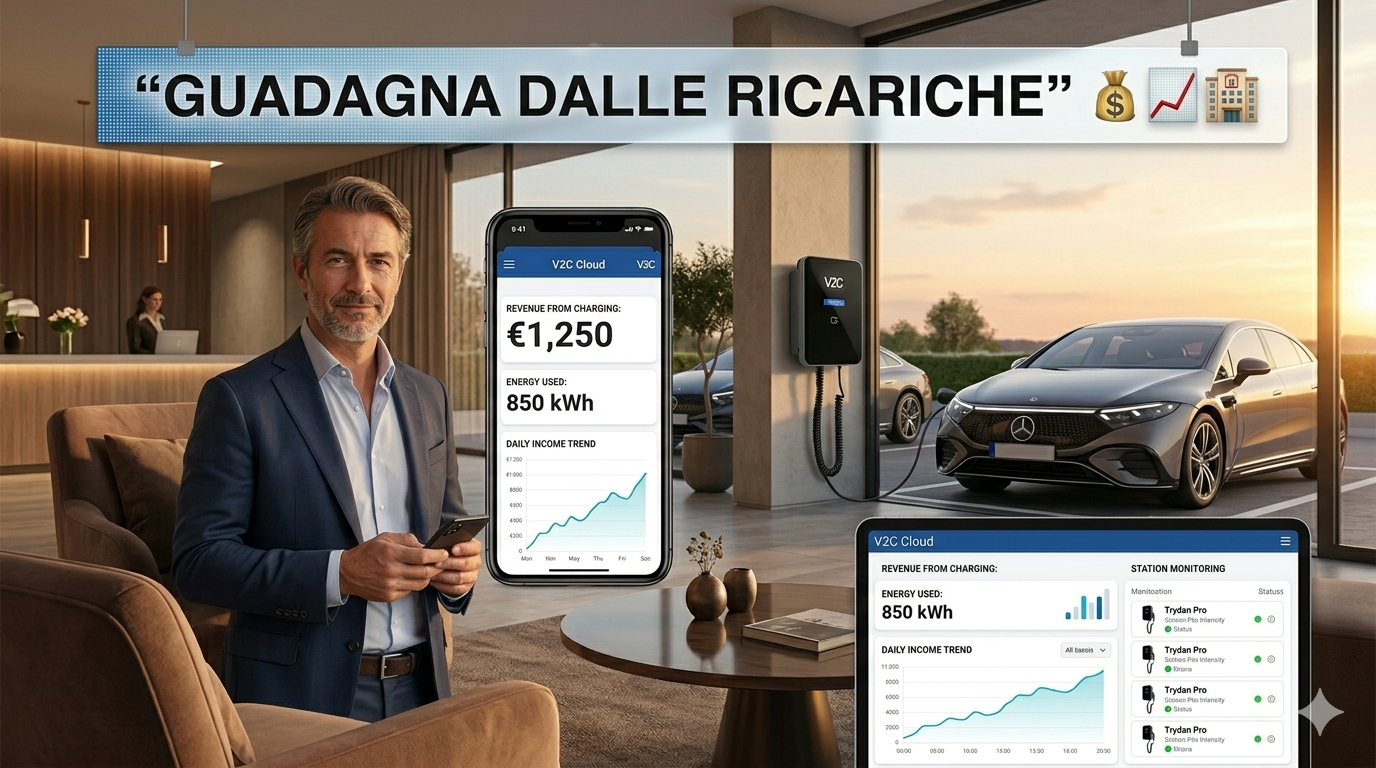 Dashboard di gestione delle ricariche con statistiche di guadagno per hotel