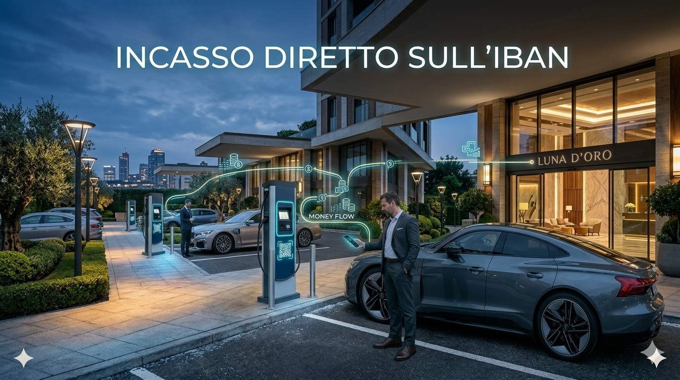 Incasso diretto sul conto corrente per colonnine ricarica hotel senza intermediari