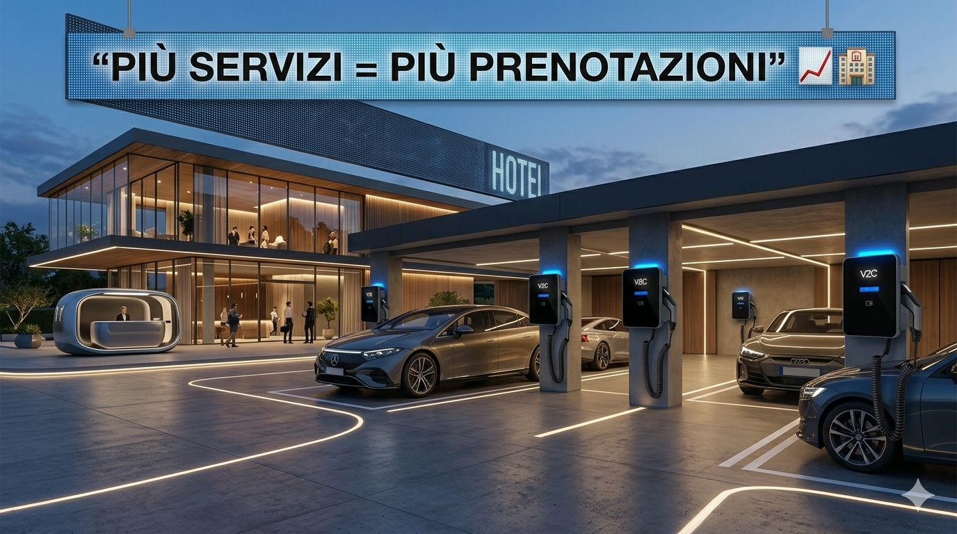 Grafico che mostra l'aumento del 18% di prenotazioni per hotel con colonnina di ricarica