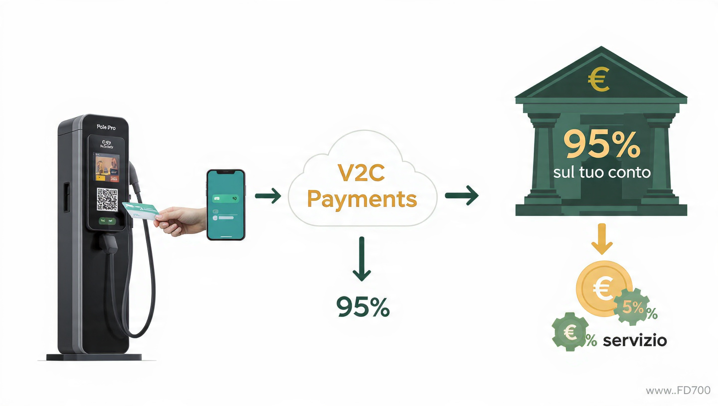 Schema funzionamento V2C Payments Pole Pro - 95% al proprietario