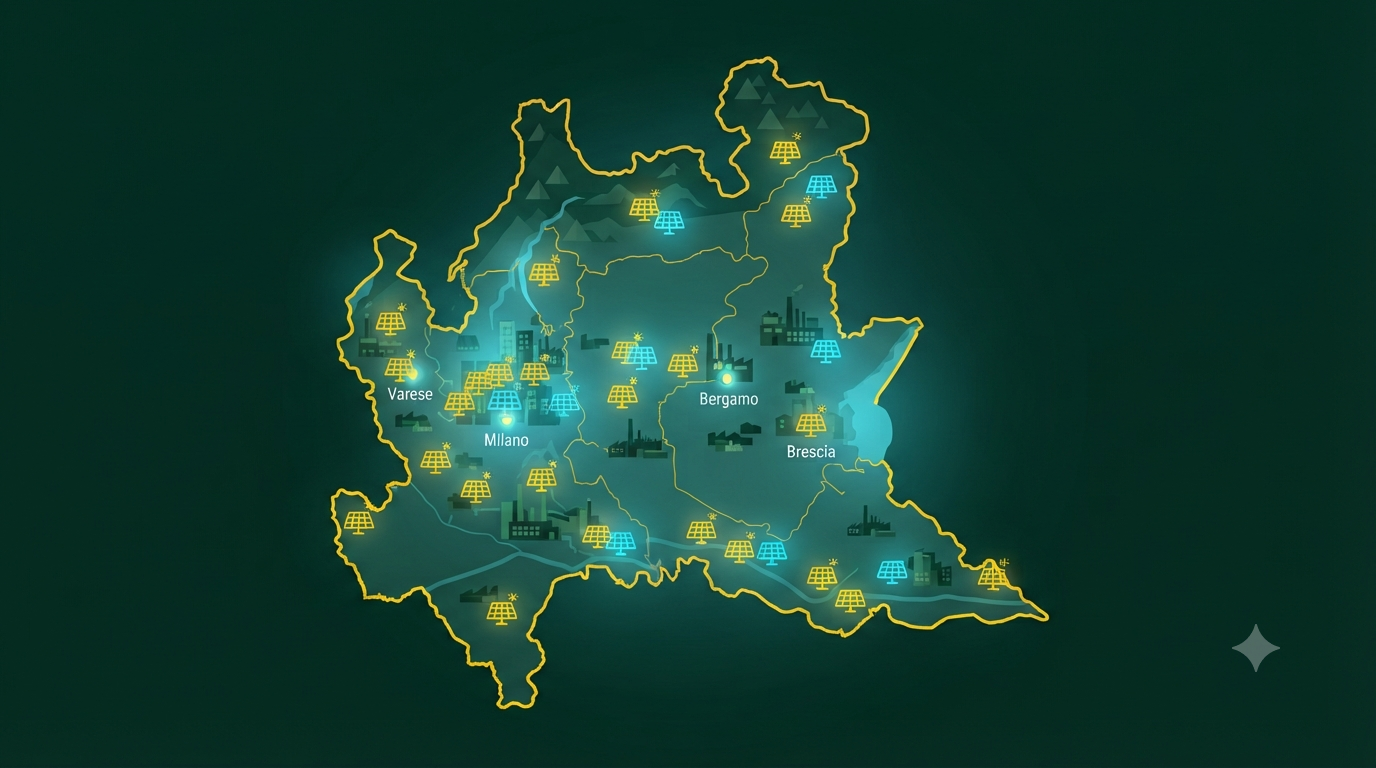 Mappa della Lombardia con aree idonee al fotovoltaico secondo la nuova legge regionale