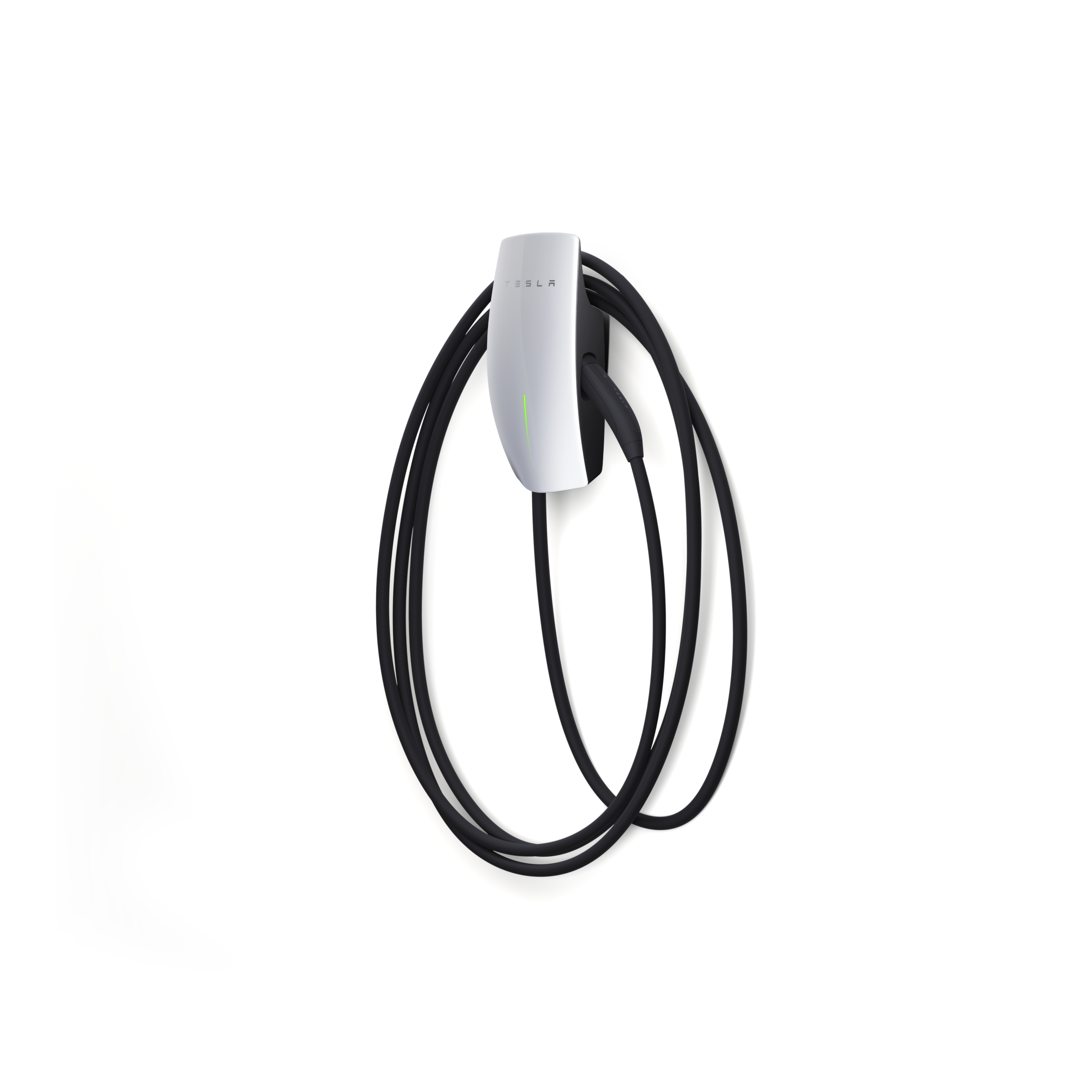 Tesla Wall Connector, vista frontale con cavo avvolto