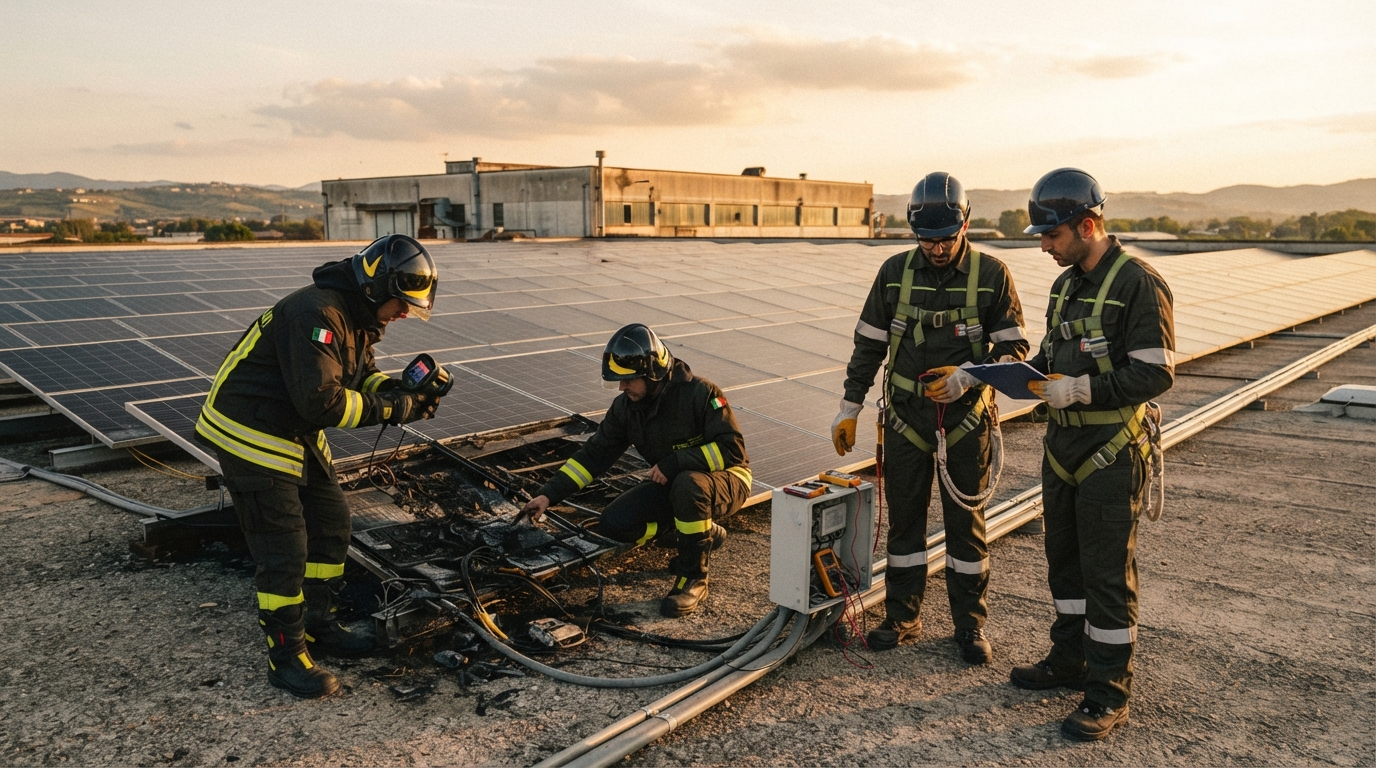 Illustrazione del caso studio dell'incendio fotovoltaico di Caserta, impianto da 1000mq con 350 pannelli