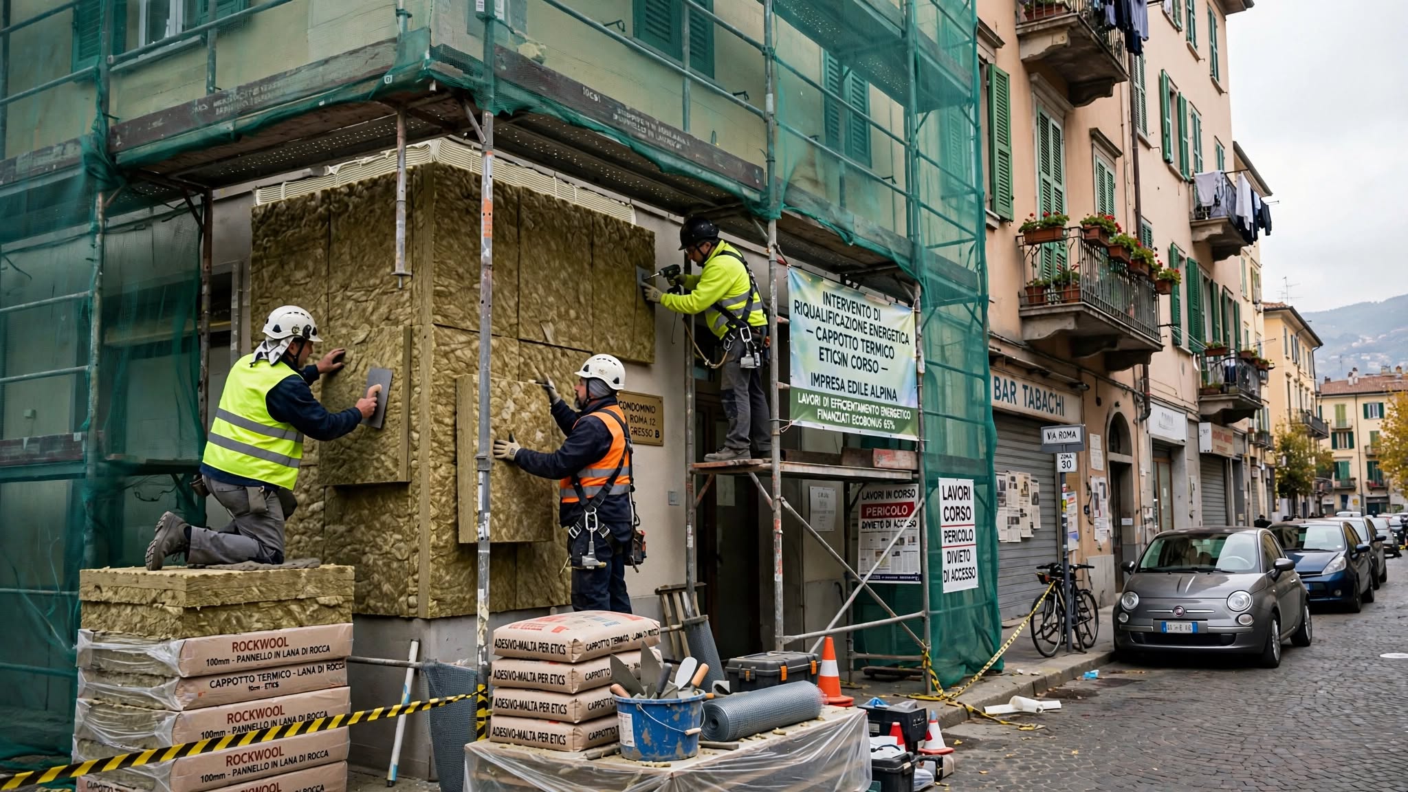 Cappotto termico esterno applicato su una facciata