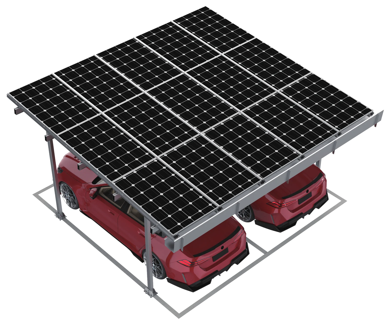 Pensilina fotovoltaica in alluminio per 2 posti auto con moduli sul tetto
